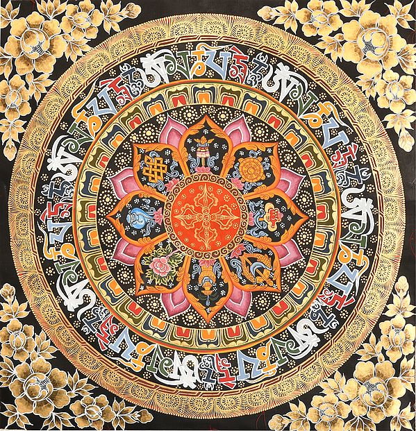 Vishva-Vajra Mandala with Ashtamangala Symbols (Tibetan Buddhist)