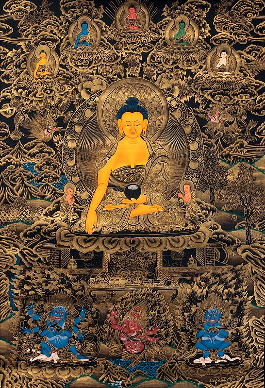 Tathagata Shakyamuni with Five Dhyani Buddhas Atop - Tibetan Buddhist