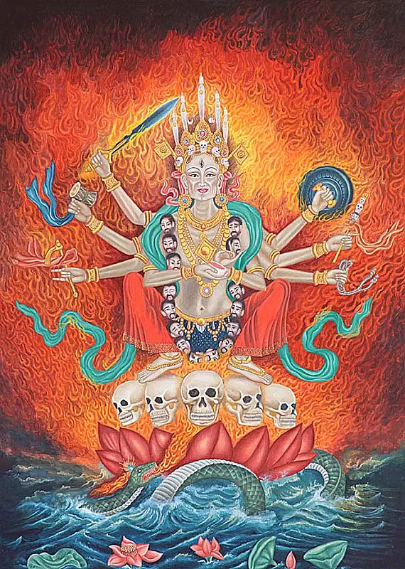 Tibetan Buddhist Goddess Chamunda of Nepal Making the Bindu Mudra