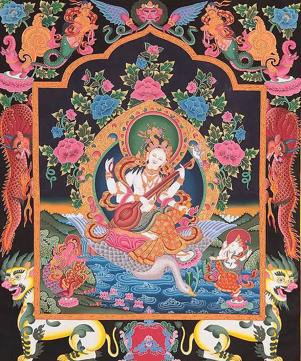 Goddess Saraswati Playing Veena