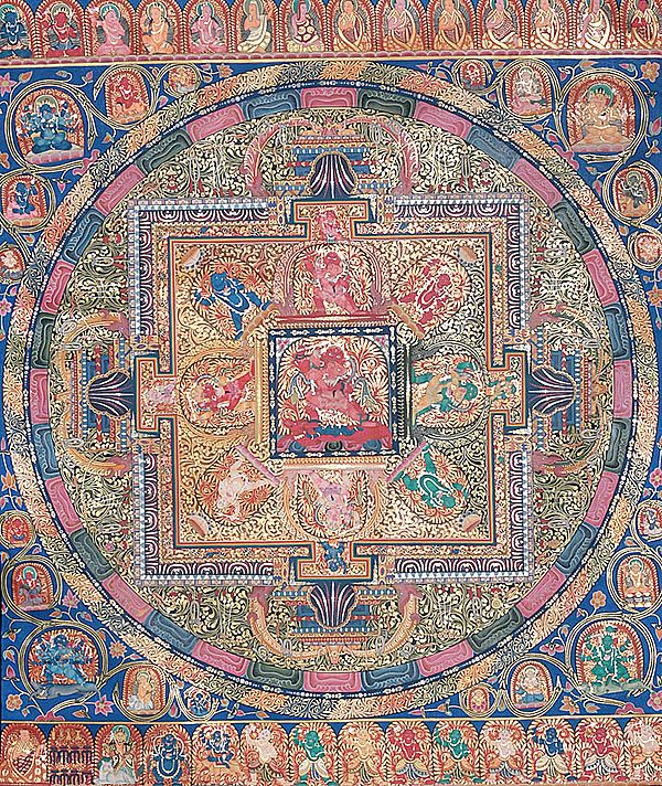 Tibetan Buddhist Mandala of Achalanath in Yab Yum (Large Thangka)