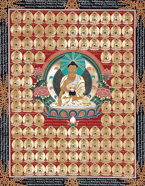 Auspicious Series of 101 Buddhas with Shakymuni in Centre (Large Thangka)