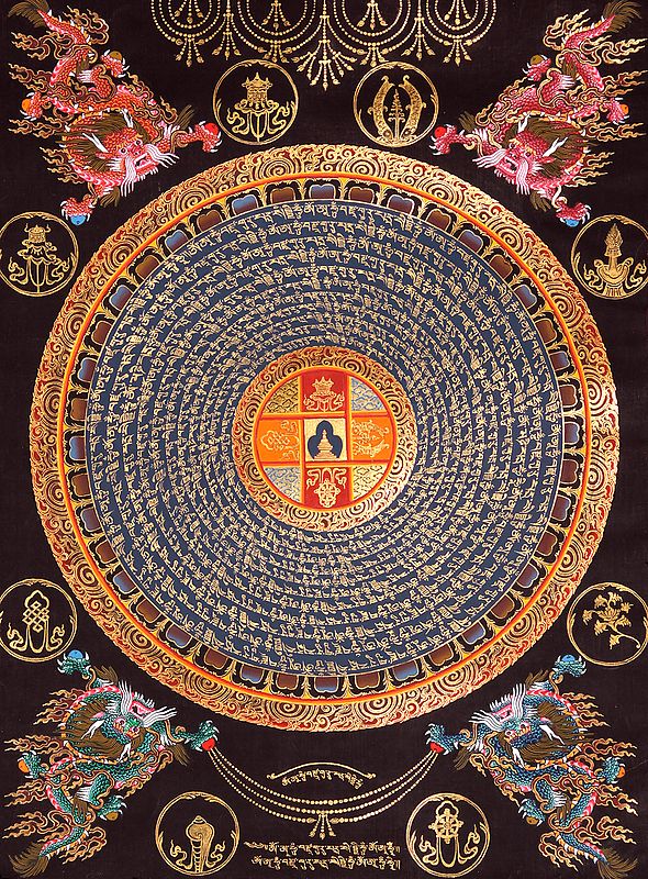 Chaitya (Stupa) Mandala with Auspicious Symbols and Syllable Mantras