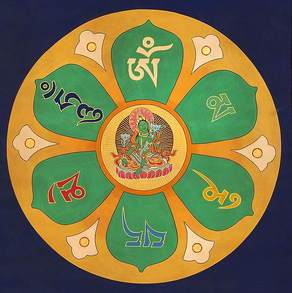 Green Tara Mandala with the  Syllable Om Mani Padme Hum