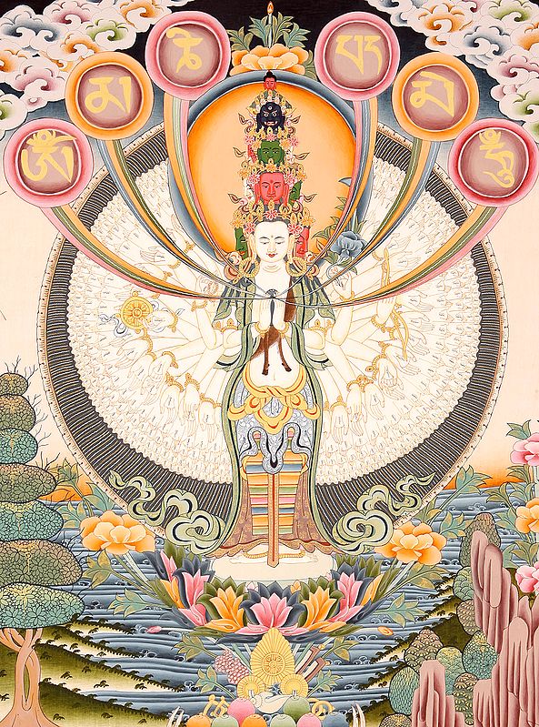 Thousand-Armed Avalokiteshvara with Om Mani Padme Hum Mantra