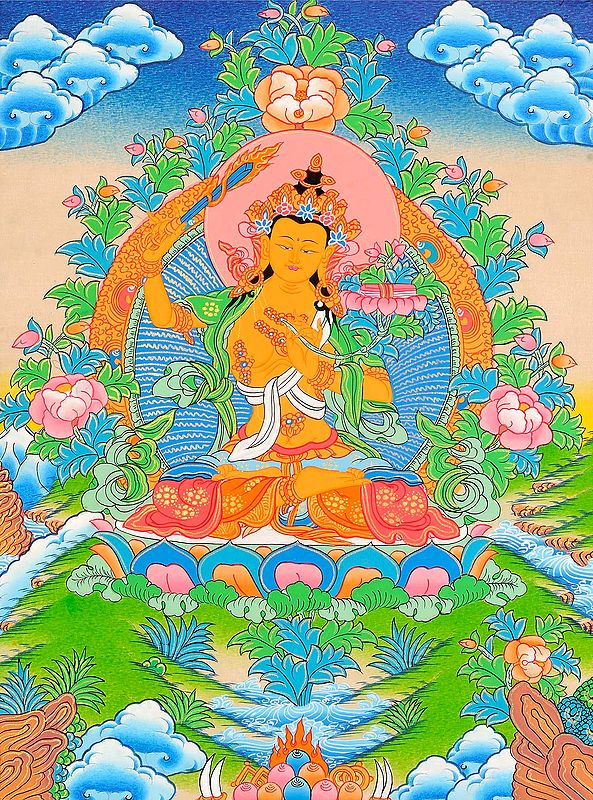 Buddhist Deity Manjushri Tibetan Thangka Painting