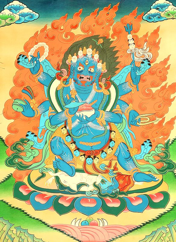 Tibetan Buddhist The Six-Armed (Shadbhuja) Mahakala (mGon po phyag drug pa) - A Highly Symbolic Image