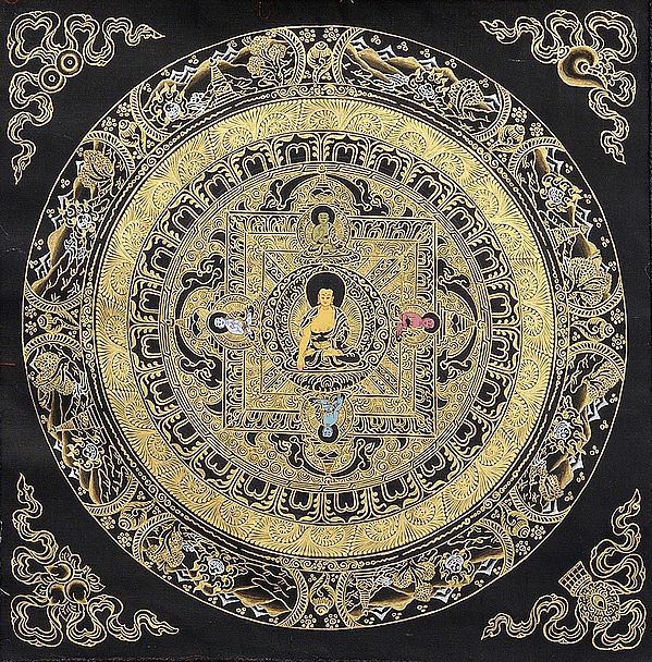 Lord Buddha Mandala in Golden and Black Hues