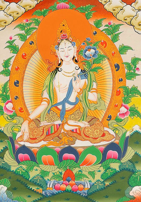 Tibetan Buddhist Goddess White Tara | Exotic India Art