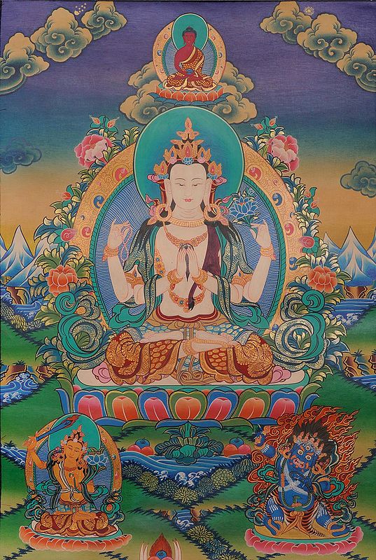 Tibetan Buddhist God Chenrezig (Four Armed Avalokiteshvara)