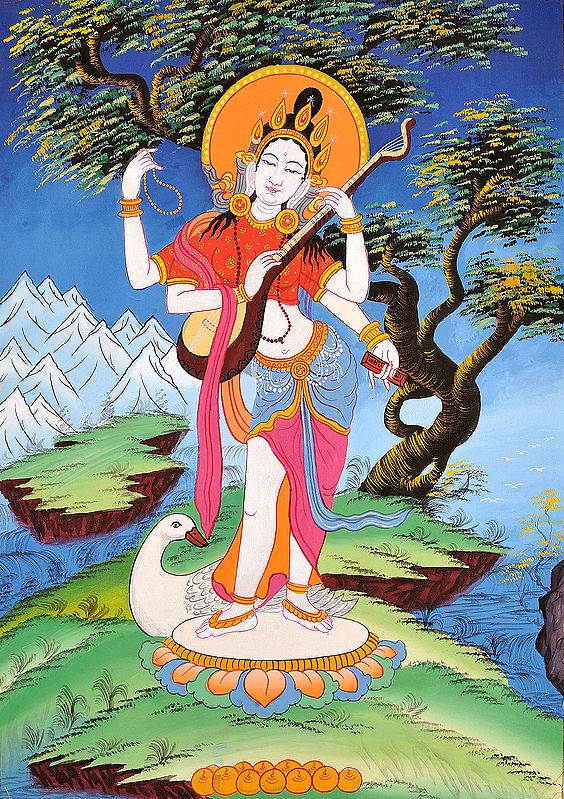 (Tibetan Buddhist Respresent) Saraswati - Goddess of Learning and Knowledge