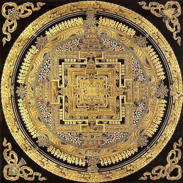 Super Rare Black Tibetan Buddhist Kalachakra Mandala