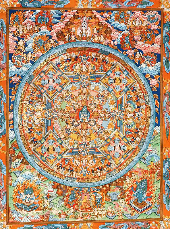 Wrathful Heruka Mandala with Buddhas, Bodhisattvas, Ferocious Guardians, Adepts and Yab Yum Figures