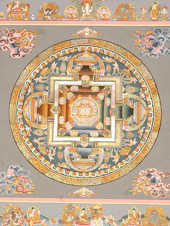 Yab Yum Mandala with Great Adepts, Wrathful Protectors and Scenes from the Life of Buddha