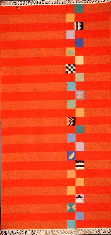 Cotton Dhurrie with Red Stripes