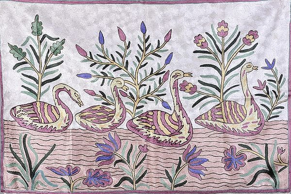 Ivory Asana Mat with Embroidered Ducks on Water
