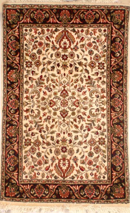 Ivory Carpet from Agra with Blue Border