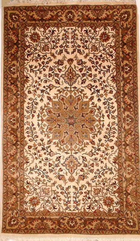 Ivory Kirman Carpet from Agra