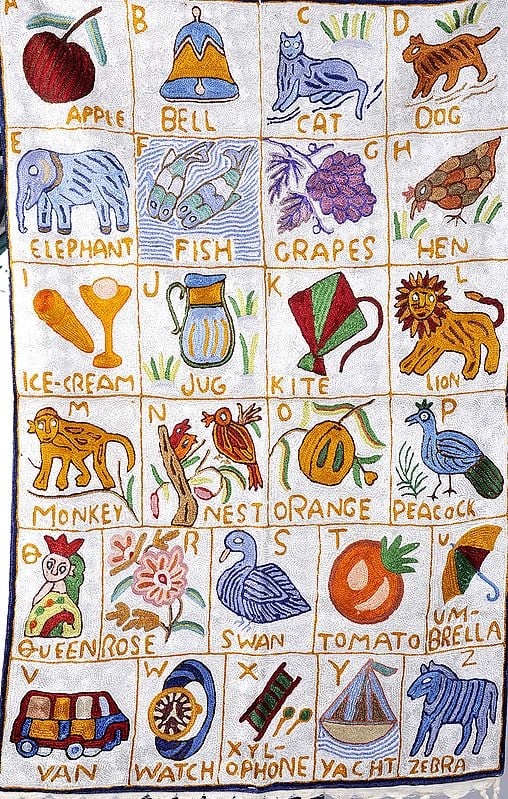 Ivory Nursery Asana with Embroidered English Alphabets