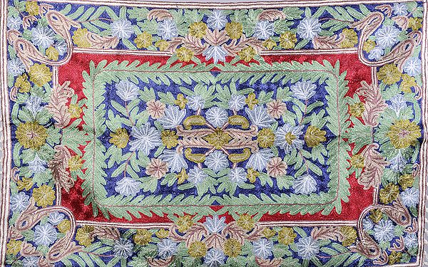 Prayer Asana Mat with Floral Embroidery from Kashmir