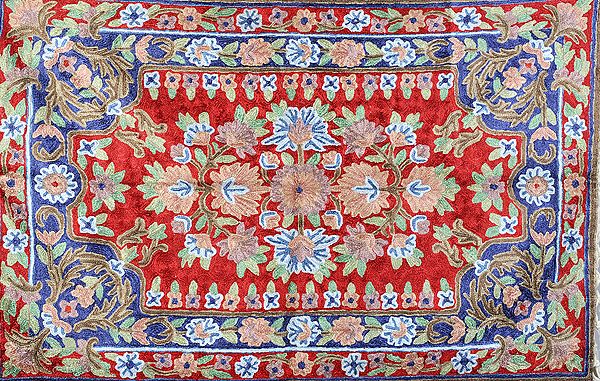 Prayer Rug with Kashmiri Chain Stitch Embroidery