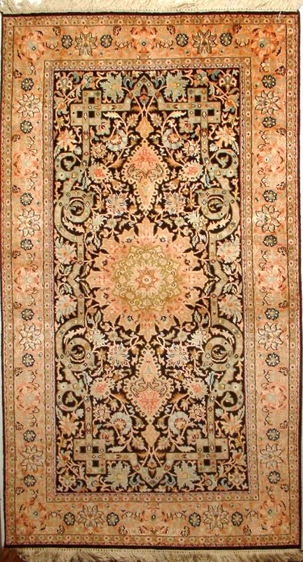 Pure Silk Carpet from Kashmir with an Intricate Motif