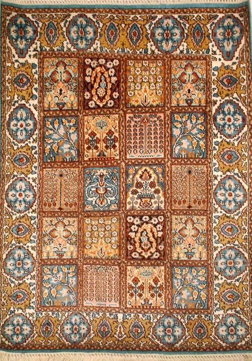 Pure Silk Kashmiri Carpet Inspired by Persian Aesthetics