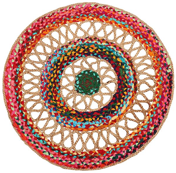Eco-Rainbow Hand-Crafted Upcycled Jute and Cotton Circular Meditation Mat