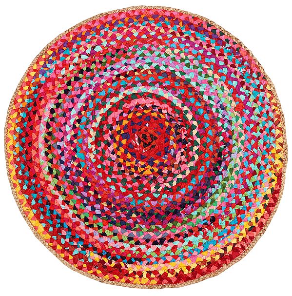 Barbados-Cherry Hand-Crafted Sustainable Cotton and Jute Round Floor Mat