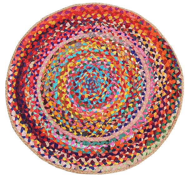 Autumn-Blaze Hand-Crafted Upcycled Cotton and Jute Round Yoga Mat