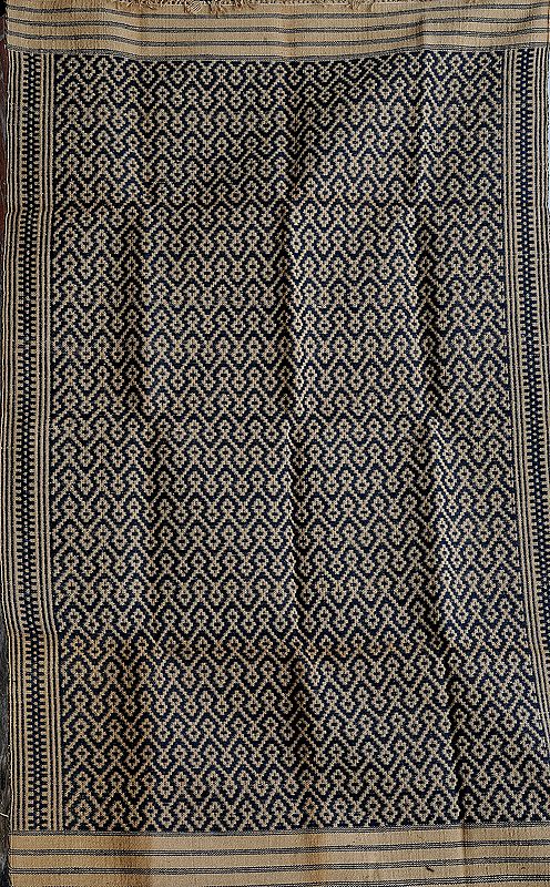 Dress-Blue Kalamkari Durri with All-Over Thread Weave