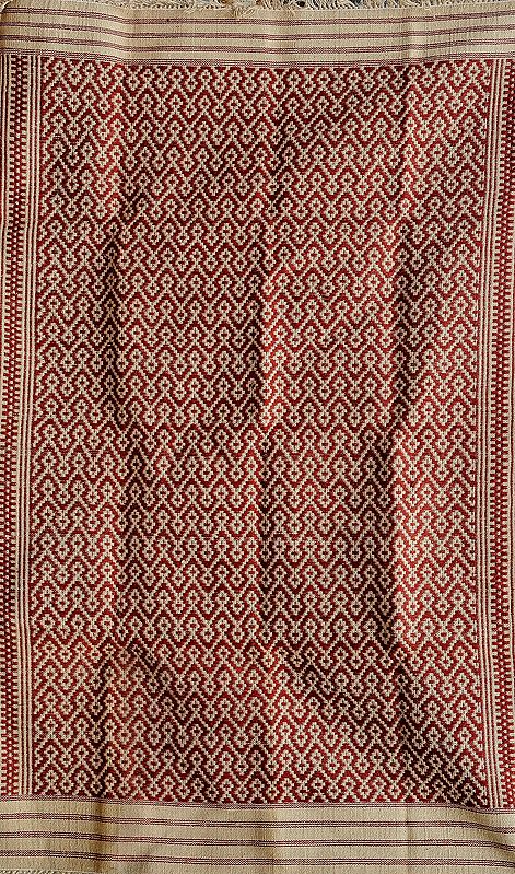 Garnet-Red Kalamkari Durri with All-Over Thread Woven Spirals