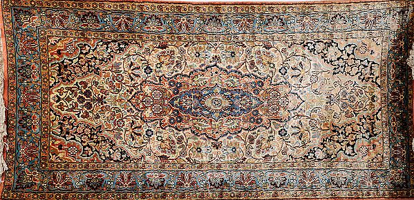 Kashmiri Carpet with Knotted Flowers All-Over