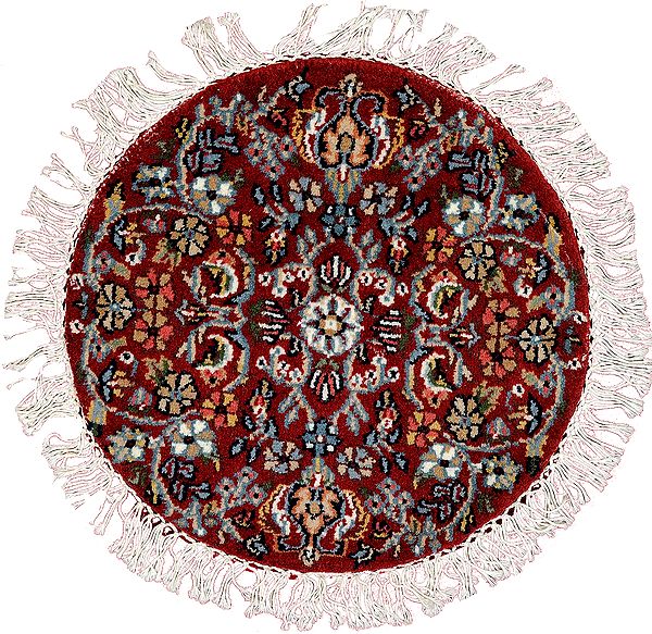 Maroon Circular Hand-Knotted Table Mat