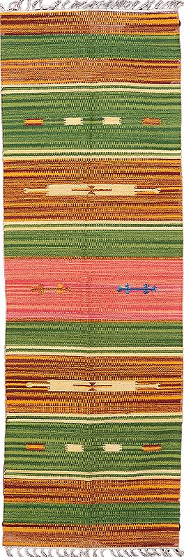 Cotton Runner Durri from Sitapur with Thread Weave in Multi-color