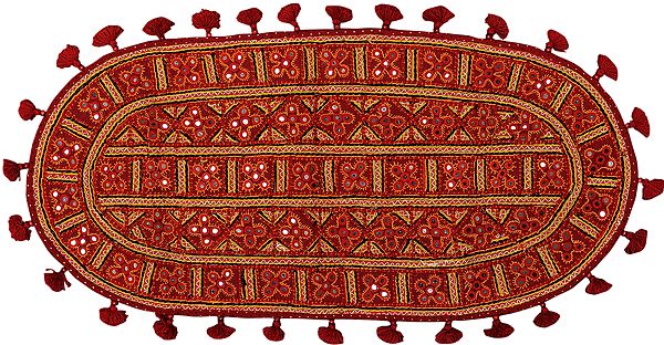 Tango-Red Mat from Kutch with Embroidered Mirrors