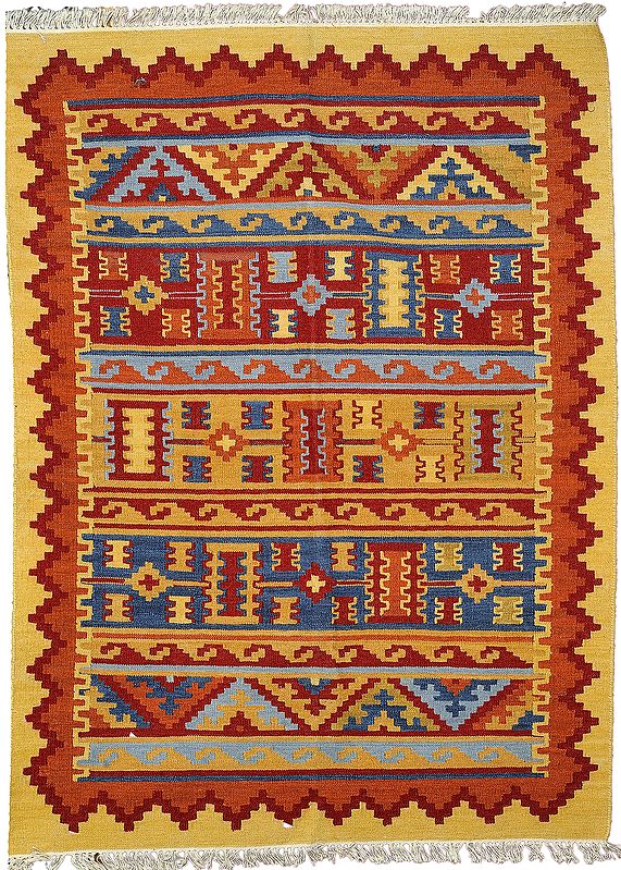Italian-Straw Handloom Dhurrie from Bhadohi with Woven Motifs
