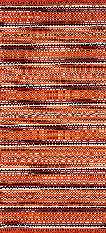 Russet-Orange Pure Wool Dhurrie from Gujarat with Woven Motifs