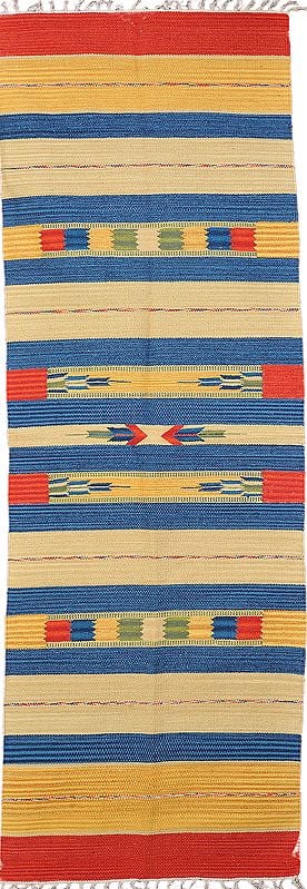 Multi-Color Runner from Sitapur with Woven Arrows