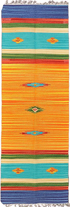Cotton Runner Dhurrie from Sitapur with Thread Weave in Various Colors