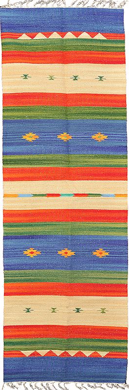 Multi-Color Runner from Sitapur with Woven Stars