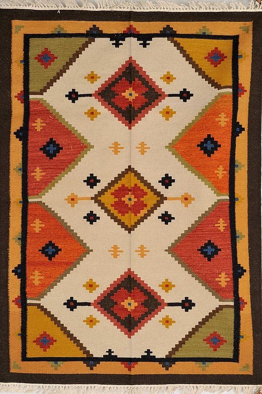 Multicolor Handloom Dhurrie from Sitapur with Woven Zigzag Motifs