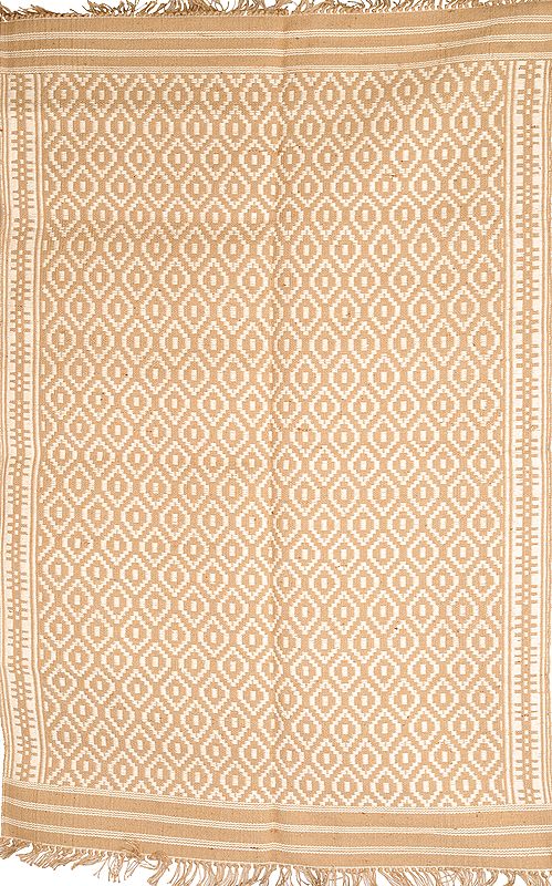 Beige Dhurrie from Telangana with Woven Bootis