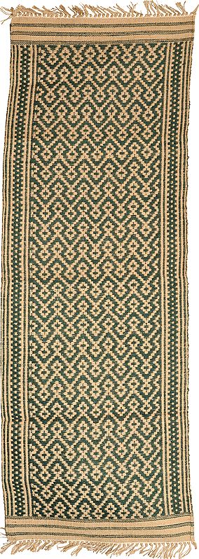 Dark-Green Runner from Telangana with Thread Weave All-Over