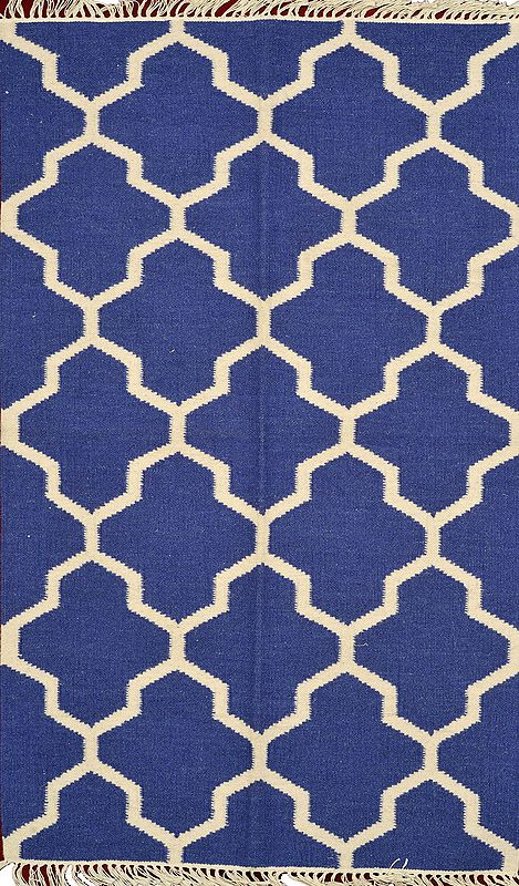 Blue and Ivory Handloom Dhurrie from Sitapur