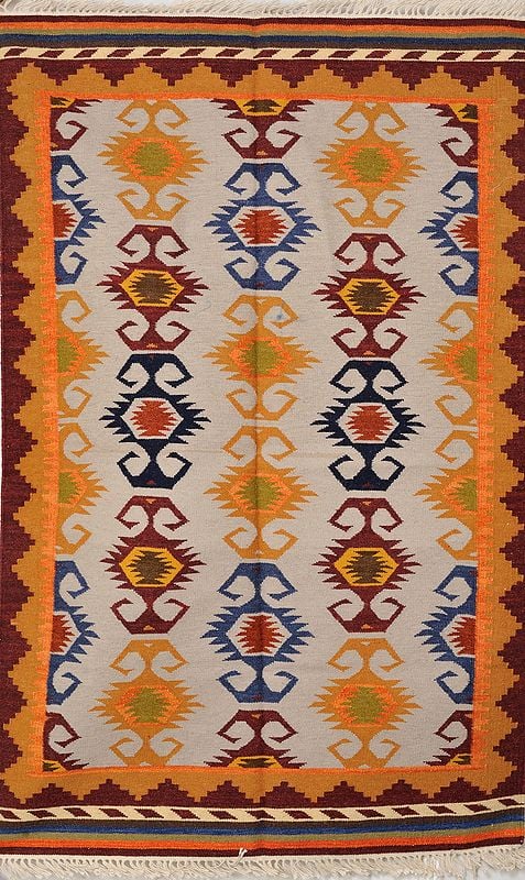 Multicolor Handloom Dhurrie from Sitapur with Woven Motifs