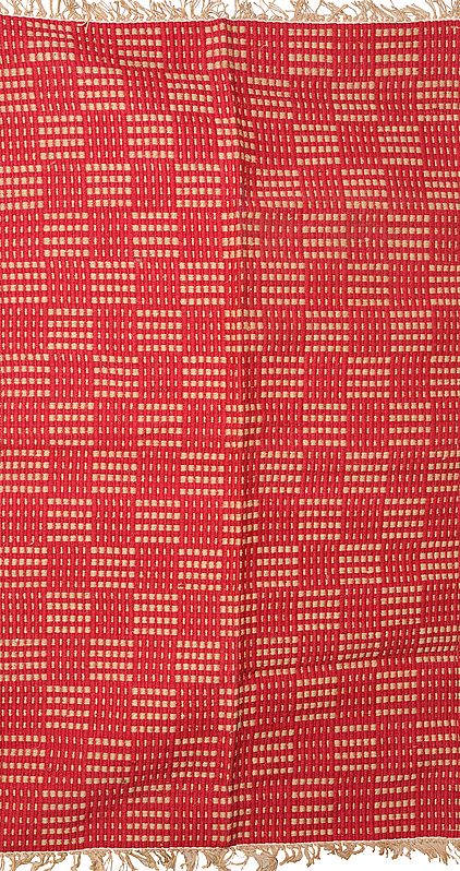 Jester-Red Dhurrie from Telangana with Woven Checks