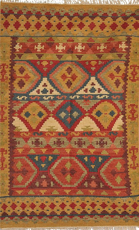 Kilim Handloom Dhurrie from Sitapur with Multi-color Weave