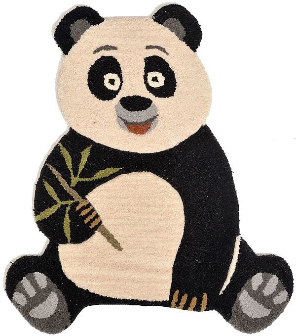 Black and Off-White Little-Panda Carpet from Mirzapur