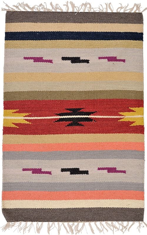 Multicolor Handloom Dhurrie from Sitapur with Kilim Weave